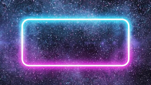 Futuristic Neon Frame with glowing blue and pink rectangle on dark textured background for gaming overlays and digital advertising.