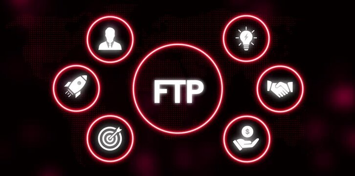 File Transfer Protocol Concept with Business Icons and World Map Background handshake