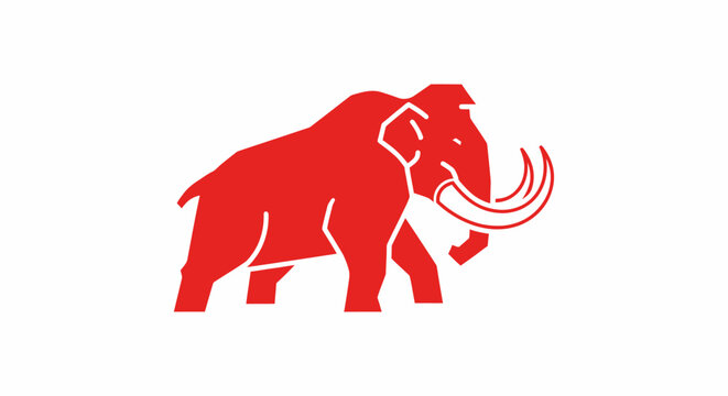 Red Mammoth Silhouette Walking Forward.