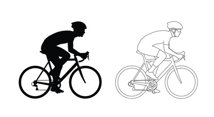 Obraz premium Cyclists in motion a silhouette and a line drawing comparison