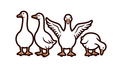 Set of cute cartoon geese in different poses