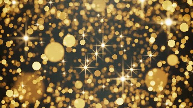 Elegant Golden Bokeh Background with shimmering stars and glowing particles for luxury branding and festive holiday celebrations.