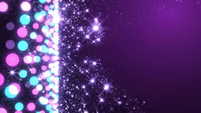 Sparkling Abstract Bokeh Background with Glowing Pink and Blue Circles and Shimmering Stars for Festive Celebrations.