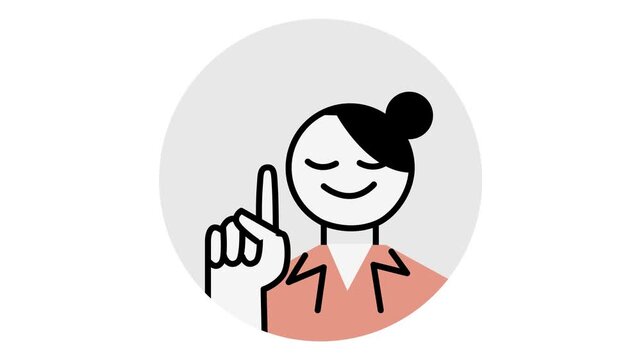 Smiling woman raising finger in animated flat vector illustration
