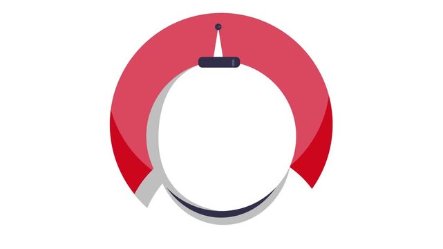 Animated flat rocket icon with blue window on red circular background