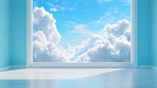 Empty room with cloudfilled sky view