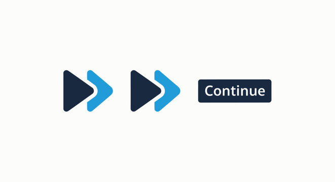 Digital media player interface icons featuring fast forward, skip function, and continue button for user experience and navigation controls