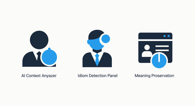 Set of professional business icons for AI budget analysis and price detection panel featuring user profiles and presentation slides for corporate financial management data visualization