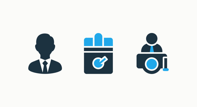 Professional election and voting selection icons featuring candidate profiles and ballot box graphics for political campaigns democratic process and official civic duty representations