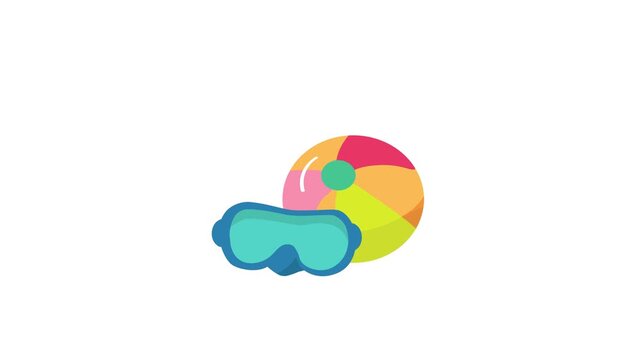 Colorful beach ball and swim goggles animated summer vacation icon