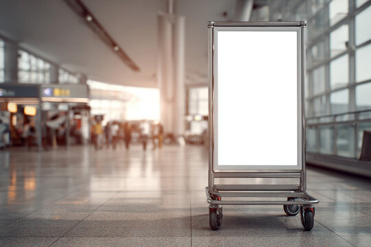 Clean blank space advertorial white color displayed at Luggage trolley inside Airport
