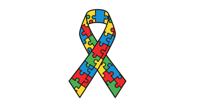 Autism awareness colorful puzzle ribbon symbol.