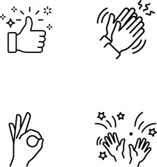 Fototapeta premium A hand gesture illustration with thumbs up, clapping, okay sign, and starry hands on a white background