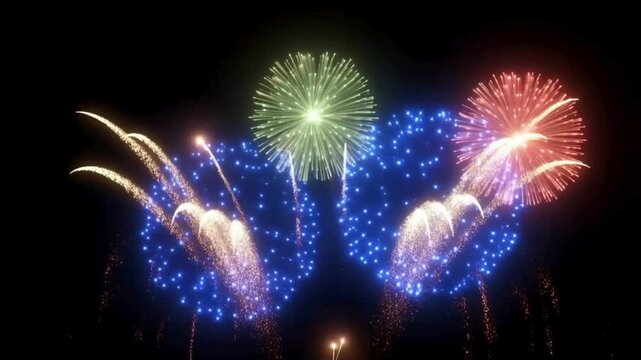 Isolated looping animation of a colorful fireworks finale display