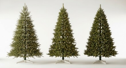 Fototapeta premium Three artificial christmas trees with different shapes and sizes