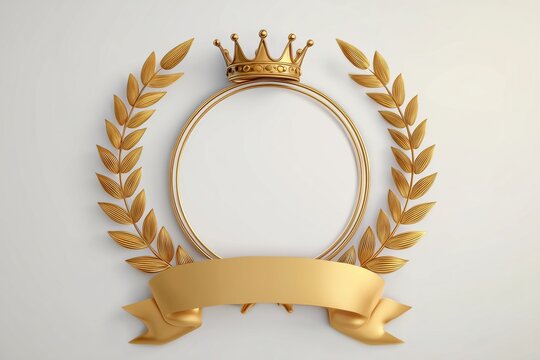 elegant winner award poster, golden laurel wreath, gold crown, empty circular for placing photo, gold ribbon banner, premium style, vector style
