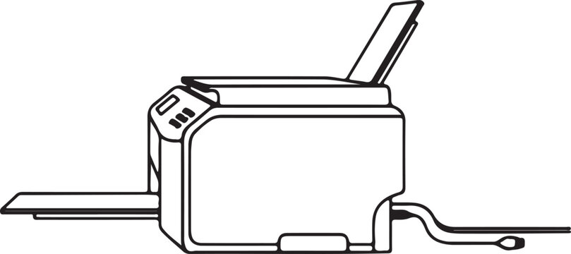 "Printer and copier vector illustration with paper tray and control panel representing office equipment"