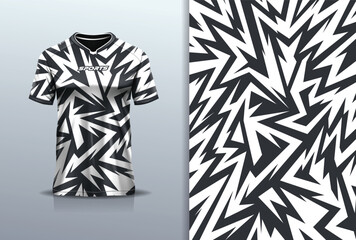 T-shirt mockup with abstract stripe line sport jersey design for football, soccer, racing, esports, running, in black white color © Nimpuna O