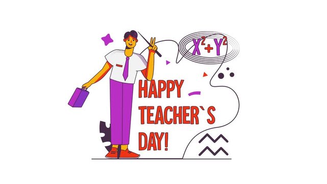 Happy Teacher's Day cartoon animation with male math teacher and formula