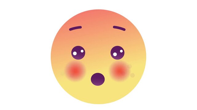 Animated surprised blushing emoji face with wide eyes on white background