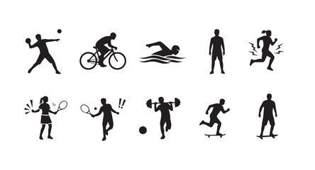 Fototapeta premium Silhouette icons of people engaging in various sports and fitness activities