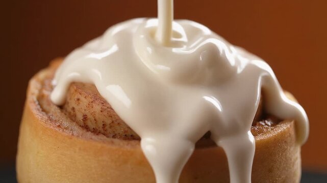 Ultra smooth 8K slow motion cream pouring over dessert, silky texture, soft lighting, macro lens detail, luxurious food styling, shallow depth of field, realistic fluid simulation