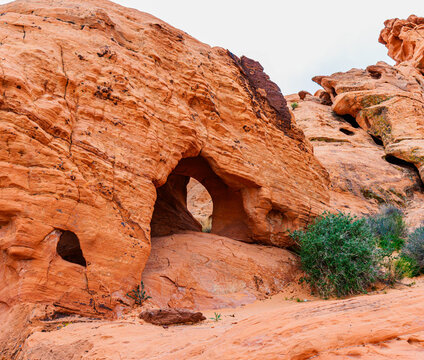 Arches and Caves Carved in The Red Rock Formation on The Redstone Dune Loop Trail, Lake Mead National Recreation Area, Nevada, USA