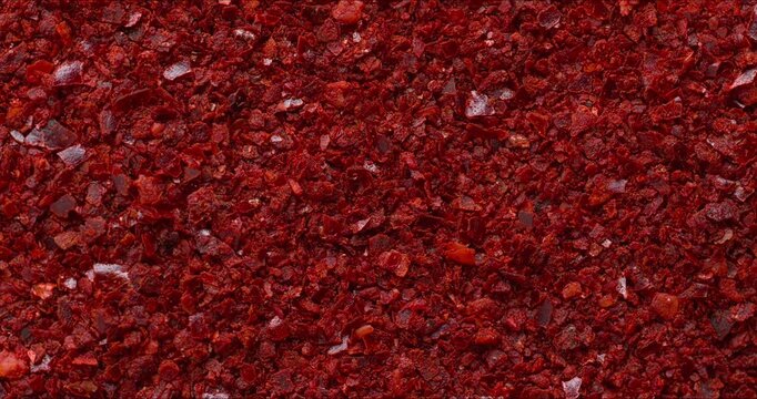 Gochugaru, Korean chili pepper seedless flakes, food background texture - an important ingredient in kimchi and gochujang paste. 