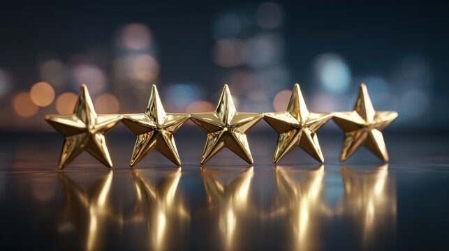 Golden five stars on transparent background