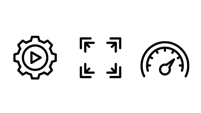 Player and performance icons: play button gear, fullscreen expand arrows, and speedometer for media controls