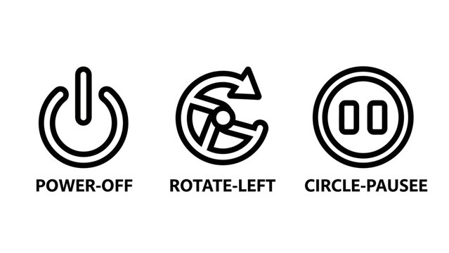 Control and action icons set: power-off, rotate-left, and circle pause buttons for user interface design