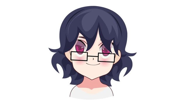 Anime-style female avatar with glasses and navy hair on white background