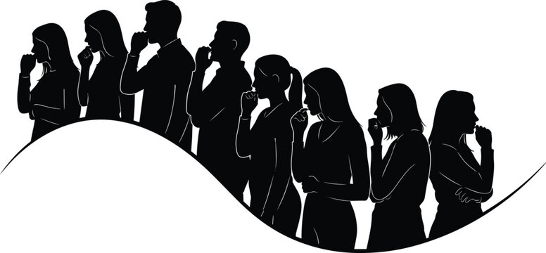 Collection of People Silhouettes in Thinking Poses Standing Along a Curved Wave Line for Problem Solving Creativity and Brainstorming Concept Designs