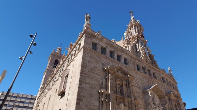 Facade of the parish church of Santos Juanes in the city center of Valencia, Spain.