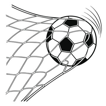A dynamic illustration of a soccer ball being kicked with motion lines radiating outward
