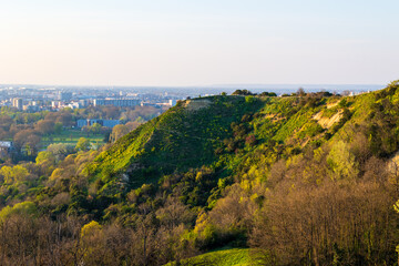 Naklejka premium Pech David hill, the highest point of Toulouse, at sunset in spring