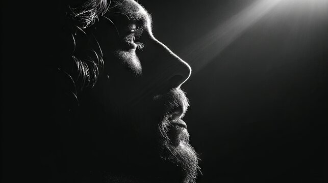 Jesus ascension Christ in the glow of rays	