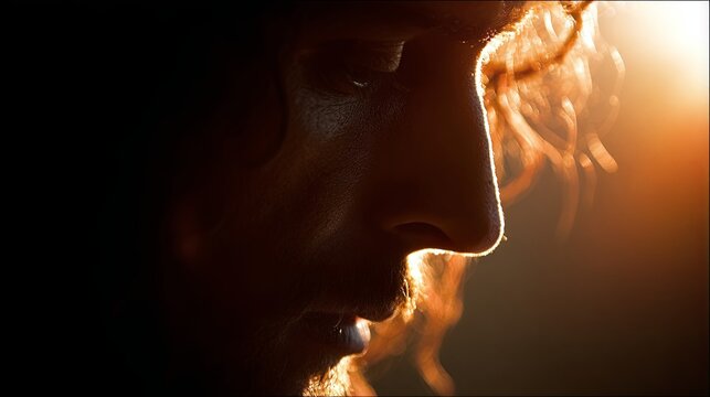 Jesus ascension Christ in the glow of rays	