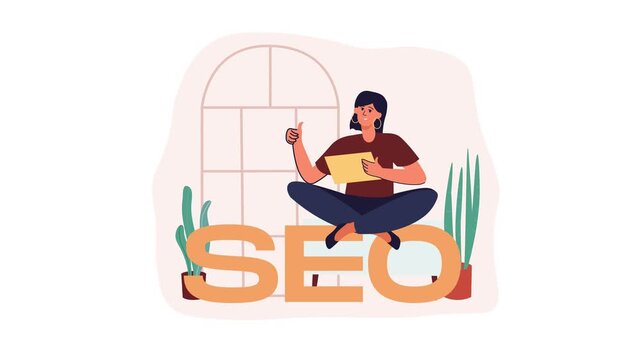 Woman with SEO letters and folder in web marketing illustration