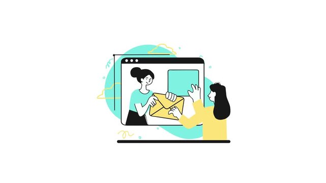 Animated email exchange between two women on a browser screen