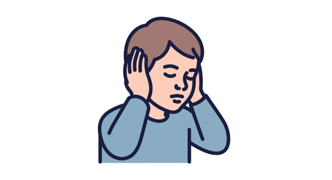 A stressed man covering his ears.