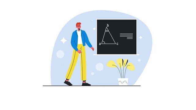 Animated geometry lesson with teacher and triangle diagram in classroom