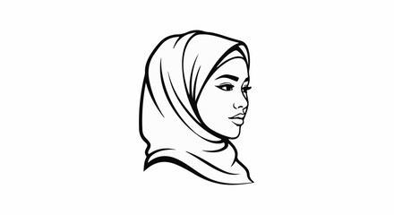 Naklejka premium Line art of a woman wearing a hijab, looking to the right