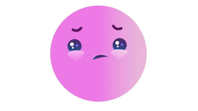 Animated pink crying emoji face with tears on white background