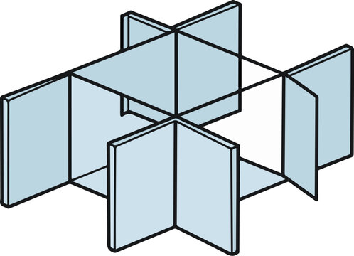 Geometric partition structure, pale blue planes and black lines