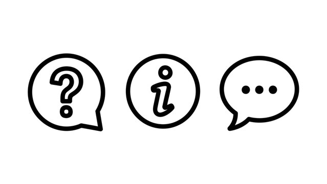 Set of communication icons including question mark, information sign, and speech bubble