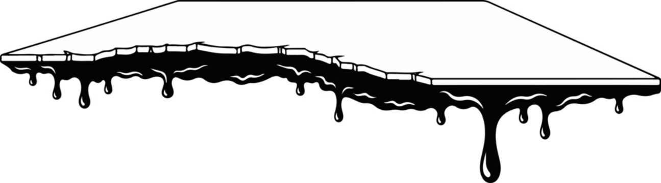 Slice of abstract geometric shape with dark liquid dripping from edge