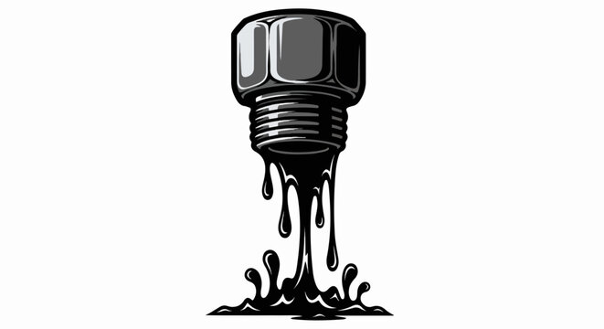 Black liquid drips from a metal nut, creating a splash