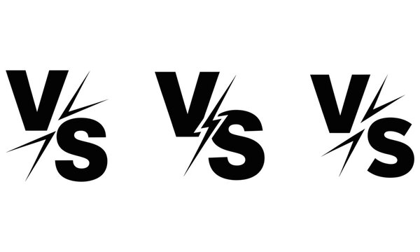Versus VS lightning bolt logo set for competition, sports battle, gaming rivalry, combat events, and confrontational match promotional designs