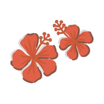 Animated cartoon Hibiscus flowers with orange petals in tropical floral style